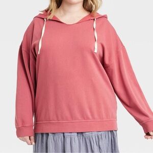 Women Fleece Hooded Sweatshirt Universal Thread Light Red